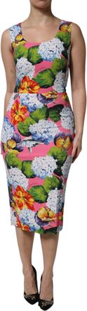 Dolce & Gabbana Womens Multicolor Floral Sleeveless Sheath Dress Viscose Elastane
