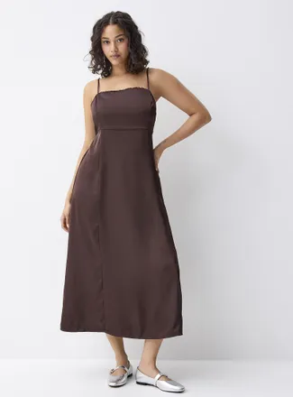 Twik Womens Solid satiny maxi dress