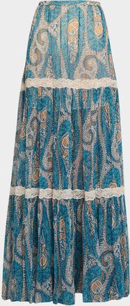 Etro Lace-Trimmed Paisley Maxi Skirt