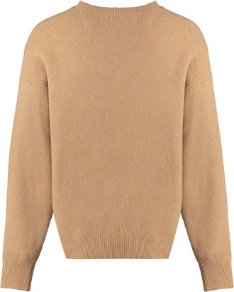 Palm Angels Mens Logo Crew-Neck Sweater Camel Sweatshirts