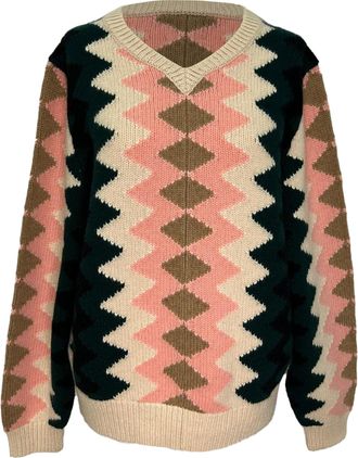 Khaite Nessa Zig-Zag Knitted Sweater in Multicolor Cashmere