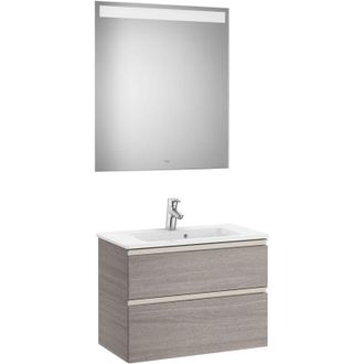 Roca Roca - Pack Mueble De 2 Cajones 700 Mm + Lavabo + Espejo Led The Gap Color: Roble City Texturizado
