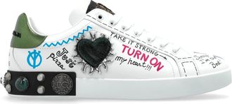 Dolce & Gabbana Schoenen, Heren, Wit, 41 EU, Leer, Portofino sportschoenen met applicaties