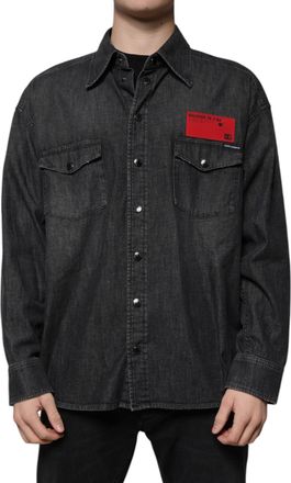 Dolce & Gabbana Mens Black Logo Cotton Button Down Denim Shirt