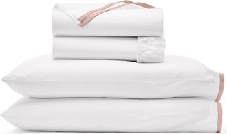 Boll & Branch Framed Organic Cotton Percale Sheet Set in White/dusty Rose at Nordstrom, Size Queen