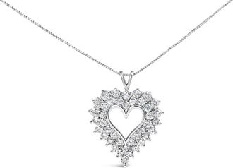 House of Brilliance Silver 4.0 Cttw Diamond Two Row Open Heart 18 Pendant Necklace in White at Nordstrom