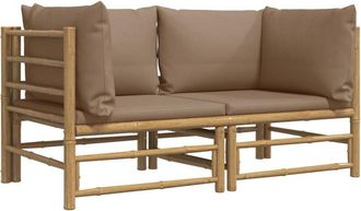 vidaXL Sof&aacute;s Esquineros De Jard&iacute;n 2 Uds Bamb&uacute; Con Cojines Gris Taupe Vidaxl