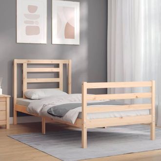 Berkfield Home Beautiful Bed Frame with Headboard Single Solid Wood in Natural