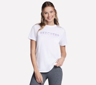 Skechers T-Shirt SKECHERS, Damen, Gr. XL (46/48), weiss (hellwei&szlig;), Obermaterial: 52% Baumwolle, 48% Polyester, Rundhals, Shirts T-Shirt, klassischer Schnitt, 