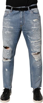 Dolce & Gabbana Mens Distressed Ripped Denim Jeans Blue Cotton