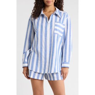 Sugarlips Fays Stripe Dalton Button-Up Shirt in Blue White at Nordstrom, Size X-Large