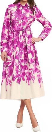 Flying Tomato Printed Woven Midi Shirt Dress In Ivory Fuchsia Flora