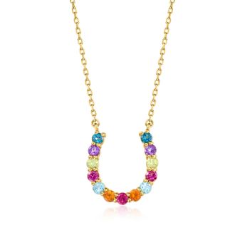 Ross-Simons Multi-Gemstone Horseshoe Necklace in 18kt Gold Over Sterling