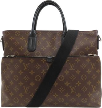 Louis Vuitton Monogram Macassar Black Brown Monogram Briefcase (Pre-Owned)