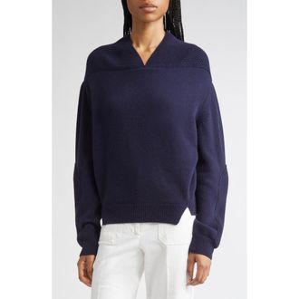 Victoria Beckham V-Neck Yoke Detail Merino Wool & Cashmere Sweater in Navy at Nordstrom, Size X-Small