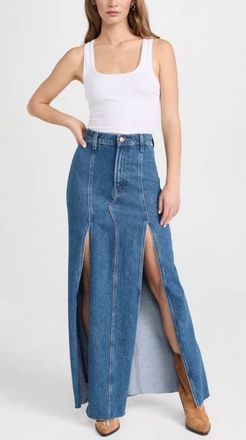 Mother Lickity Split Fray Denim Maxi Skirt In Blue