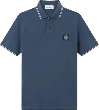 Stone Island Polo shirt van katoenpiqu&eacute; met stretch - Heren - Polos - Blauw - L - Katoen - Tops