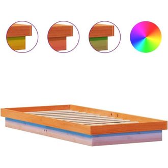 vidaXL Estructura De Cama Led Madera Maciza Pino Marr&oacute;n Cera 90x190 Cm Vidaxl