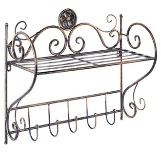 Beliani Beliani - Estanter&iacute;a De Metal Negro 42 Cm Pared Ba&ntilde;o Envejecido Ganchos Vintage Osorno