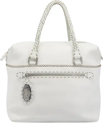 Fendi Selleria 2Bag Leather White Leather Handbag (Pre-Owned)