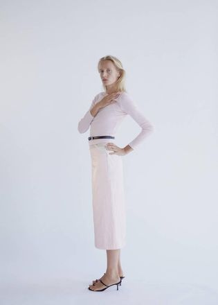 Mango Gonna midi satinata rosa pastello - Donna - 38 - MANGO