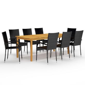 vidaXL Juego De Comedor De Jard&iacute;n De 9 Piezas Negro Vidaxl