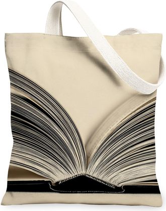Generic Vintage Artistic Canvas Tote Bags, Book Pages Design Reusable Grocery Bags, Lightweight Washable Shoulder Strap Canvas for, Beige, 13x15 Inch