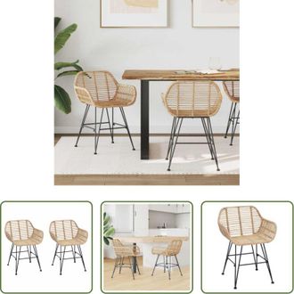 vidaXL Sedia in rattan - Sedia da pranzo 2 pcs Naturale 55 x 50 x 74 cm Rattan e Ferro