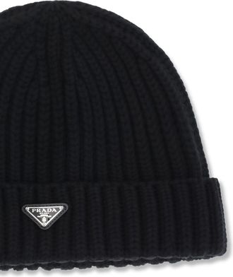 Prada Mens Beanie Hat Virgin Wool Black Fleece (ovis Aries)