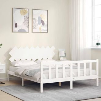 Berkfield Home Beautiful Bed Frame with Headboard White 160x200 cm Solid Wood