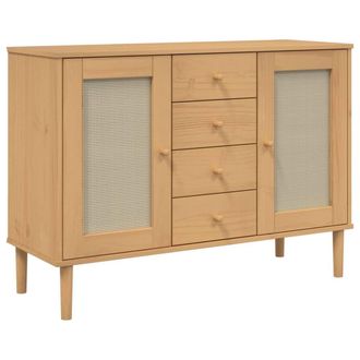 Berkfield Home Sideboard SENJA Rattan Look Brown 112x40x80 cm Solid Wood Pine in Light Tan | Size: 112 x 40 x 80 cm