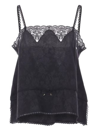 Chloé lace-detail v-neck top - women - Silk/Polyamide/Polyester - 40 - Black
