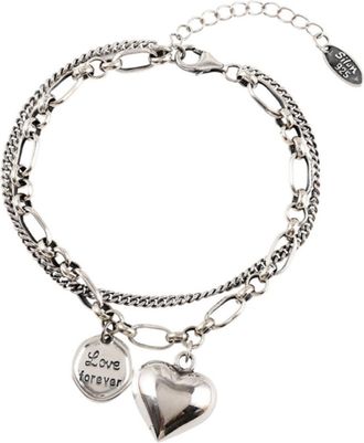 Generic Heart Round Piece Double Layer Girlfriends 925 Silver Bracelet Female Design Sense Personality String Gift Prw3100 (Silver, One Size)