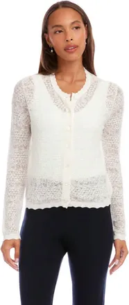 Karen Kane Pointelle Cardigan Sweater In Off White