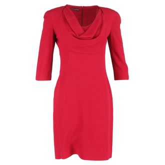 Alexander McQueen Alexander McQueen jurk met 3/4 mouwen, colkraag en tot de knie, in rode wol