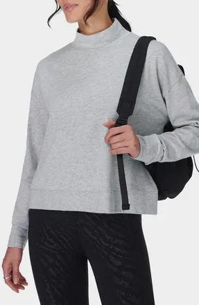 Sweaty Betty After Class Cotton Turtleneck Crop Sweatshirt in Light Grey Marl at Nordstrom, Size Large