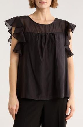 Ted Baker Flutter Sleeve Top in Rich Black at Nordstrom Rack, Size X-Large