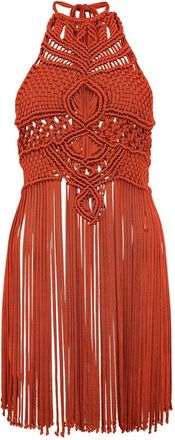 Alberta Ferretti Jurk met franjes van macram&eacute; - Dames - Jurken - Rood - Maat: L