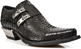 New Rock Embossed Python Leather Buckled Shoes-7934-S2