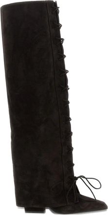 PARIS TEXAS 100m Jane fold over lace-up boots - women - Calf Leather/Calf Suede/Rubber - 38.5 - Brown