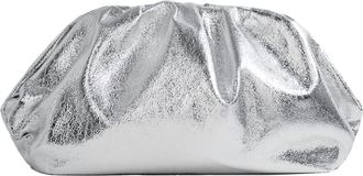 Philomena Dressy Vegan Leather Clutch Purse for Women, Soft Pleated PU Evening Purse for Weddings, Proms, Silver, M