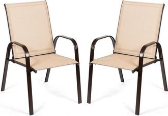 Costway Costway - Conjunto De 2 Sillas Jard&iacute;n Exterior Textilene, Sillas Terraza Exterior Con Reposabrazos Curvos, Tela F&aacute;cil De Secar, Marco De Metal Reforza