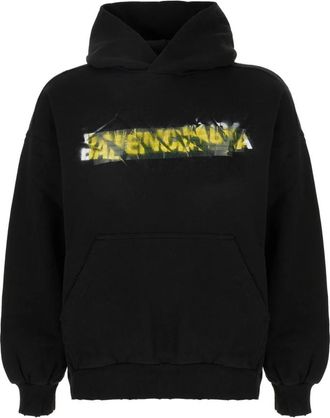 Balenciaga Messy Spray Sweatshirt - Heren - Hoodies - Zwart - XL - Katoen - Hoodies & sweatvesten