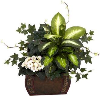 Nearly Natural African Violet, Dieffenbachia & Ivy with Chest Artificial Plant in Green at Nordstrom
