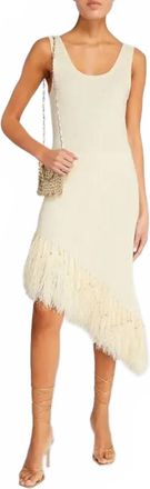Paco Rabanne Linen Asymmetric Fringe Dress In Natural White