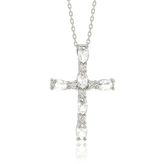 Suzy Levian Sterling Silver Pink Sapphire and Diamond Accent Cross Pendant