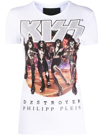 Philipp Plein Rock band T-shirt - women - Cotton/Acrylonitrile Butadiene Styrene (ABS) - S - White