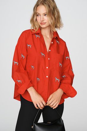 Maeve Shrunken Bennet 100% Cotton Embellished Buttondown Shirt