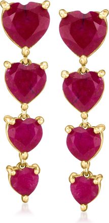 Ross-Simons Ruby Heart Linear Drop Earrings in 18kt Gold Over Sterling