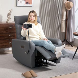 HOMCOM Electric Recliner Chair with Phone Holder, USB Charge Port, Grey in Dark Grey